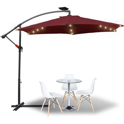 Parapluie 3m Parasol avec LED Alu pivotant Parasol jardin terrasse balcon rouge (1/5)