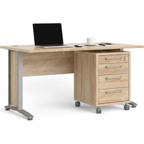 Dmora - Schreibtisch Orphee, Mehrzweckschreibtisch, Bürotisch für PC, Eckschreibtisch, 150x80 h75 cm, Grau und Eiche