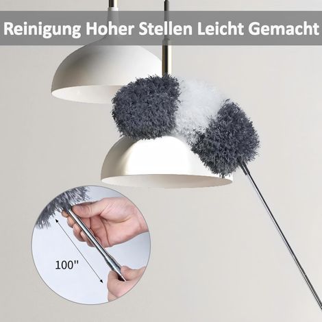Plumeau télescopique lavable en microfibre long extensible jusqu'à 254 cm - 6 plumeaux longs extensibles - Attrape-poussière flexible - Pour plafond haut - Ventilateur de plafond (1/5)