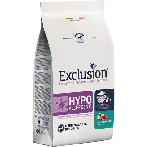 Exclusion Cane Hypoallergenic Medium e Large Breed 2 kg Cervo e Patate