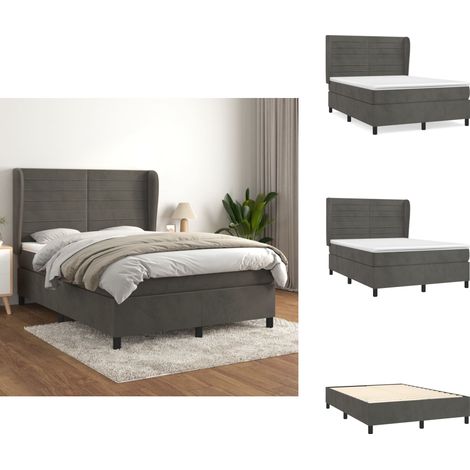 Boxspringbett mit Matratze Dunkelgrau 140x200 cm Samt - Samtbett - Boxspringbett - Doppelbett - Bettenrahmen - Luxusbett (1/5)