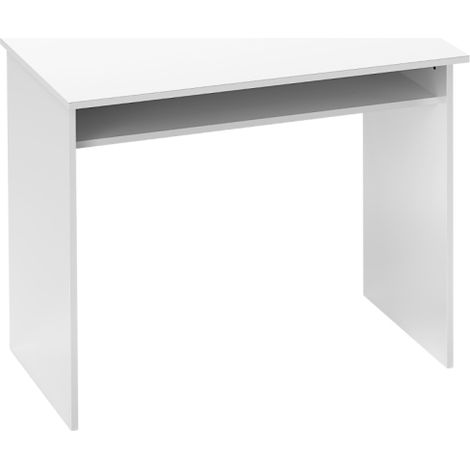 Modern 90x50cm Home Office Desk with Storage Shelf,Stylish Small Writing Table in High Gloss White Finish