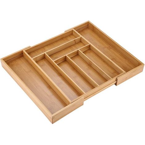 Compartiment de rangement extensible en bambou pour couverts, tiroir de cuisine (1/5)