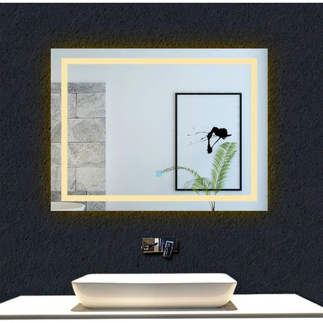 1000X600MM 3 Colour LED Copper-free Silver Mirror,Anti-fog,Infinitely Dimmable,Power Failure Memory,Touch Wall Wwitch
