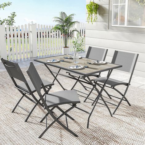 5-teiliges Garten-Essset, Klapptisch und Stühle, Gartenmöbel