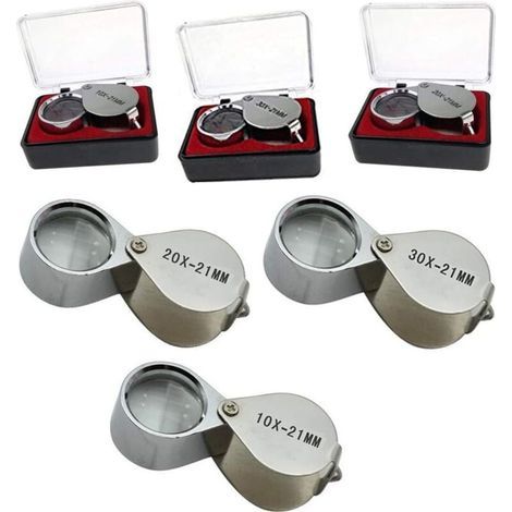 3 Pièces 10X / 20X / 30X Loupe de Bijoutier Verre Diamant Loupe Métal Rond Corps Bijoutiers Loupe pour les Yeux Loupe Loupe 21mm Diamètre de la Lentille Couleur Argent (1/4)