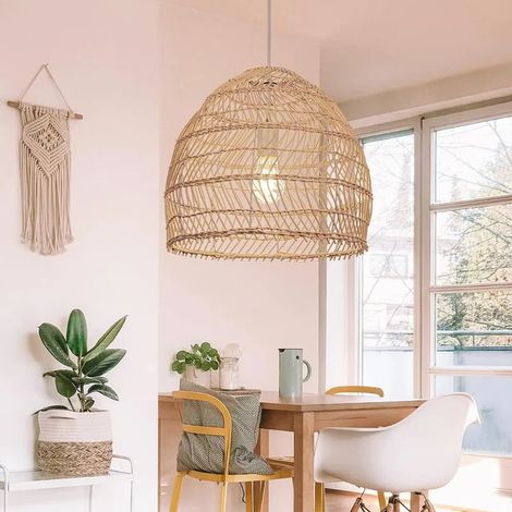 Plafonnier suspendu en rotin, 1 lampe, abat-jour en osier, pour salle à manger, chambre à coucher, 35 cm, sans ampoule