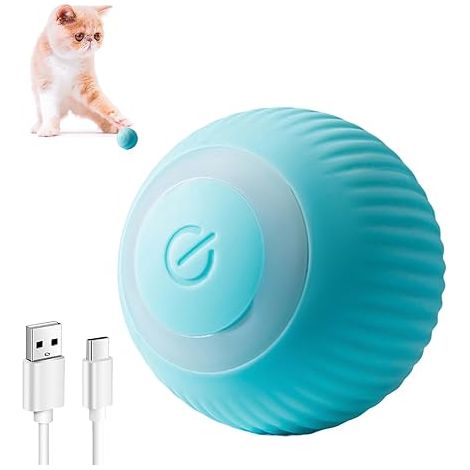 2-teiliges interaktives Katzenball-Set, Ball mit LED-Licht, interaktives Spielzeug für drinnen für Hunde und Kätzchen, 360°-Drehfunktion und USB-Ladefunktion