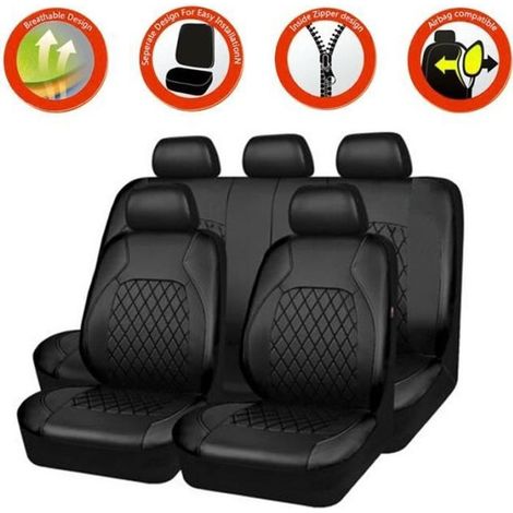 9 housses de siège voiture en cuir PU, universelles avec compatibilité airbag, pour intérieur auto tout-terrain et berline (1/4)