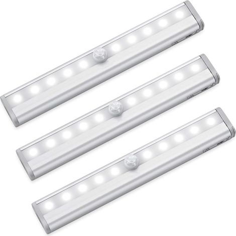 Lampe à détecteur de mouvement, veilleuse LED à piles, éclairage polyvalent pour placard, escaliers, couloir, salle de bain, chambre, cuisine (lumière blanche, lot de 3) (1/5)