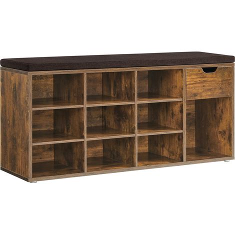 Vasagle – Banc à chaussures avec tiroir et compartiments – Dimensions 30 x 104 x 48 cm – Couleur marron rustique et châtaigne – Meuble d'entrée moderne