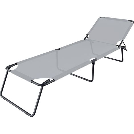 Lettino Pieghevole Prendisole Senza Tettuccio Parasole Schienale Reclinabile Regolabile Struttura In Metallo Nero Sedia Sdraio Per Spiaggia Mare Giardino Piscina 187 x 53 x 24 Cm (White) - Colore: Gra (1/5)