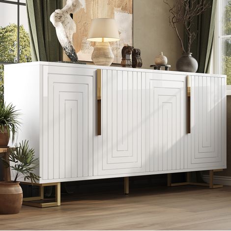Credenza MEUBLIV 152x40x75 cm bianca – 2 ante, 4 scomparti, design geometrico (1/5)