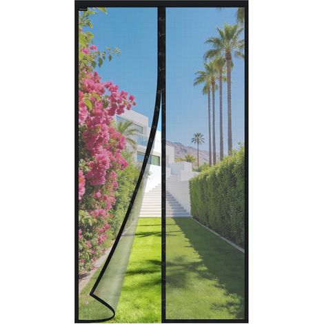 Moustiquaire Magnétique Porte Fenêtre, Balcon(120x220cm, Noir)  Rideau Anti Mouche, Maillage Fin et Transparent, Fermeture Automatique, Moustiquaire Aimantée sans Perçage avec Ruban Adhésif (1/5)