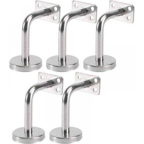 Lot de 5 Support Main Courante Inox - Murale Supports de Main Courante pour Escalier Exterieur Intérieur, Rampe Escalier Bois, Rail D\'escalier (6x8x5cm/2.7x3.1x2.0in)Sans vis