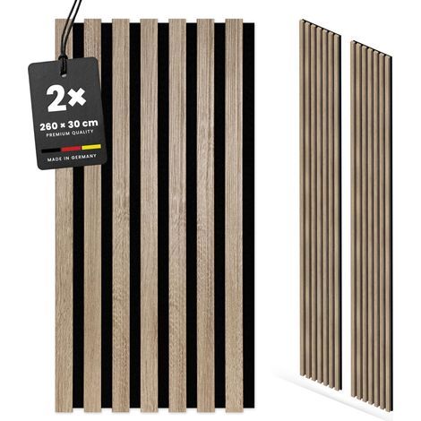 KGM Akustikpaneele Eiche Angegraut 2er Set 260 cm – MDF Wandpaneele für Wohnräume