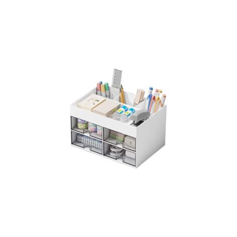 Organiseur de bureau à 4 tiroirs, coloris blanc, rangement compact et pratique pour fournitures (1/5)