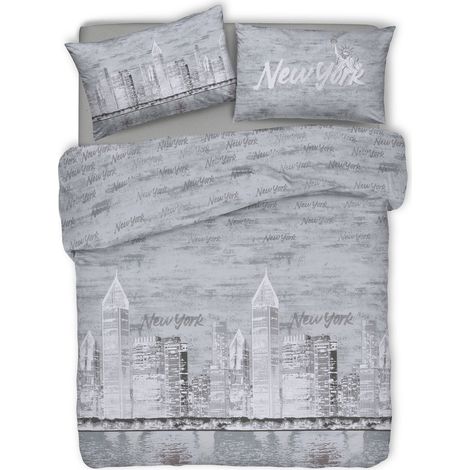 Copripiumino parure sacco e federa New york 100% cotone singolo matrimoniale Grigio - Singolo