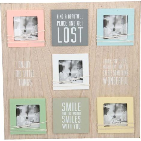 Trade Shop - Vintage Mdf Marco De Fotos De Pared 5 Lugares Con Frases De Madera 38x38 Cm -