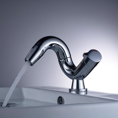 Mitigeur lavabo pivotant 360°, robinet évier salle de bain finition chromée brillante, résistant corrosion et traces de doigts