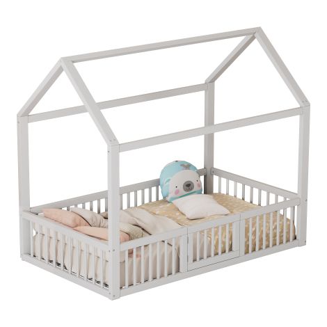 Lit maison 90x200cm blanc bois massif porte enfant
