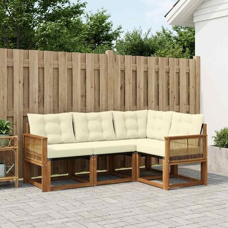 vidaXL Conjunto de sofás de exterior 4 uds. Natural y Crema (1/5)