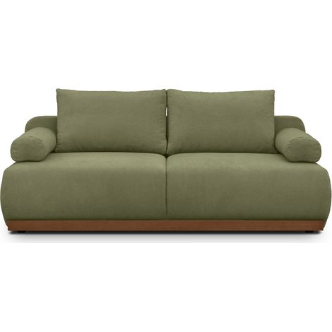 Canapé convertible 3 places avec coffre de rangement en tissu chenille vert olive - ouverture rapide - Auteuil