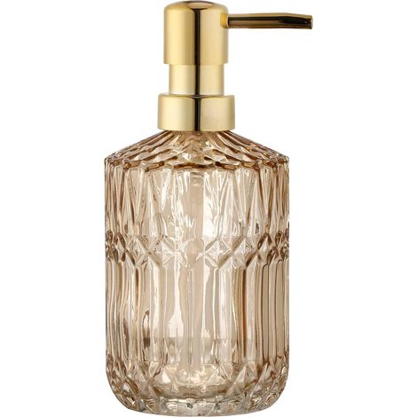 2 - Distributeur De Savon - Flacon En Verre - Pompe Rechargeable - Pour Liquide Vaisselle Et Shampoing - Salle De Bain Et Cuisine - Ambre - 10x6cm