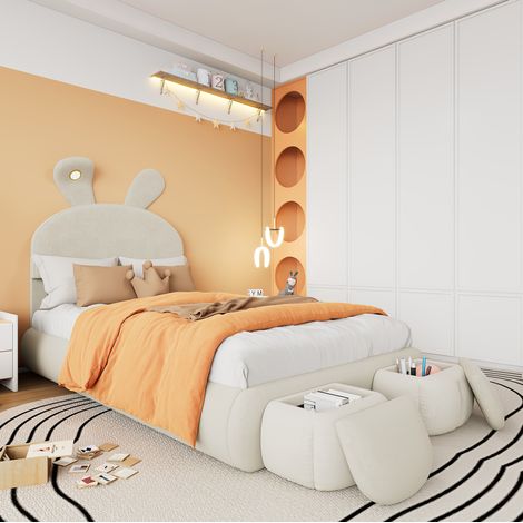 Cama Tapizada 90x200 Cm Diseño Orejas Conejo E Iluminación LED (1/5)