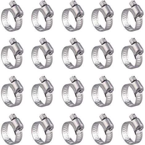 20 Pièces Collier De Serrage Tuyau, Collier De Serrage Tuyau Réglable 16-25mm, 304 Collier De Serrage Inox, Collier Serrage Métallique, Pour Tuyau, Home Gaz, Famille Tuyau D'eau, Câble, Robinet (1/5)