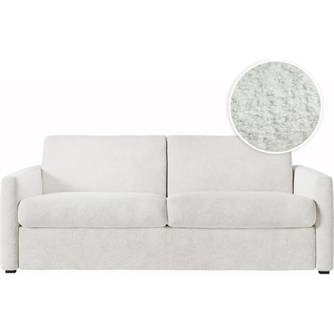 Canapé convertible express 3 places AGATHE en tissu bouclette - Matelas 13cm - Blanc - 140x190cm (1/5)