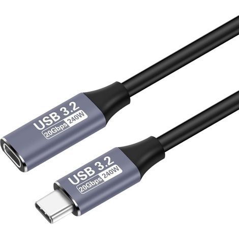 Câble Rallonge USB Type C 1m 240W – Extension USB C 3.2 Gen2 20Gbps, Support Vidéo 4K 144Hz & 5K 60Hz, Connecteur Mâle/Femelle, Compatible avec pour iPhone 15/16, pour MacBook, Switch, VR, SSD (1/5)