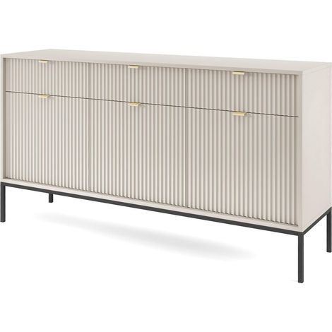Cassettiera: 3 cassetti, 3 ante, Cashmere, Nero, 154 x 83 x 39 cm, maniglie dorate (1/5)