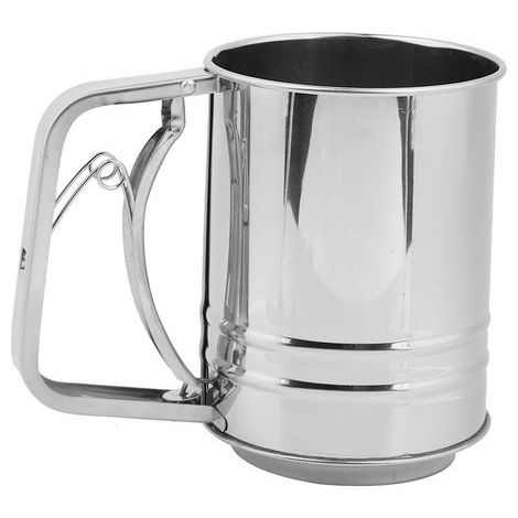 Tamis de farine tenus dans la main de tasse de tamiseur manuel de farine d'acier inoxydable pour la cuisine à la maison faisant cuire et frire le tamisage de farine tamisant (1/5)
