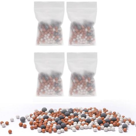 Détartrant de douche, filtre détartrant, lot de 4 pièces de rechange pour pommeau de douche détartrant, boule de bain minérale, boule de bain minérale à ions négatifs (1/5)