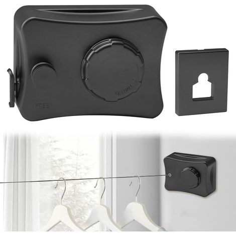 Tendedero retráctil de acero inoxidable, apto para dormitorio, balcón, jardín, 5,1 metros, negro, diseño sencillo. (1/5)