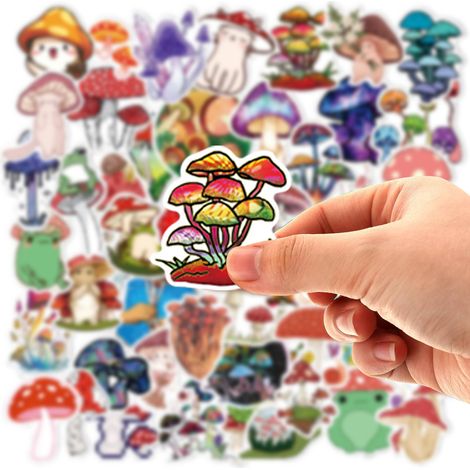 Sticker Champignon - Vinyle Étanche - Pour Ordinateur Portable Bouteille Guitare Valise - 50 Pièces - 6 à 8 cm (1/5)