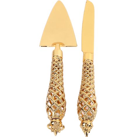 Ensemble couteau et pelle à gâteau dorés, style vintage, gravé, avec spatule de service, idéal pour un mariage, un anniversaire, Thanksgiving ou Noël. (1/5)