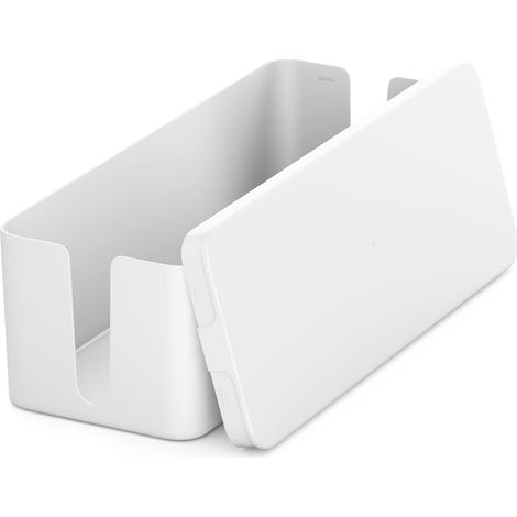 deleyCON Cable Management Box - 40.5cm x 15.2cm x 13cm - Strong Plastic - 2 Side Guides - Protection and Safety - White (1/5)
