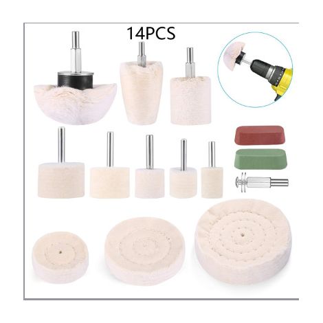 14 articles，Accessoires de polissage, visseuse sans fil, roue / tampon / cône de polissage,kit de brosses coniques,en velours de coton, pour perceuse