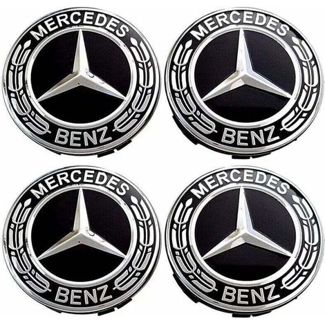 Basetbl – Lot de 4 capuchons de roue centrale 75mm – Plastique ABS et aluminium – Compatible Mercedes Benz – Installation facile (1/5)