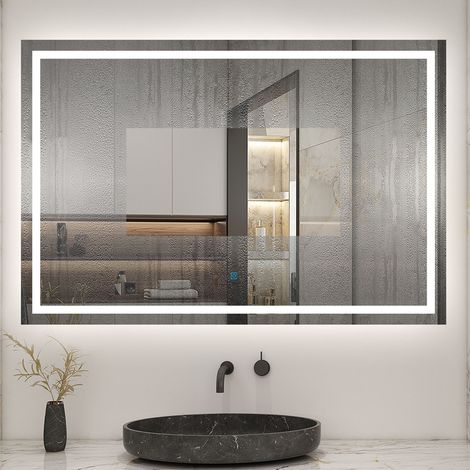 OCEAN Specchio da Bagno Antiappannamento con LED, Interruttore Tattile da Parete Dimmerabile, Moderno Impermeabile IP44 (80x60 cm)