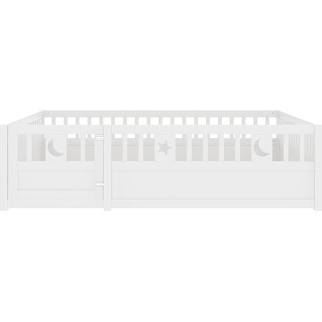 Letto per bambini con sbarre 140 x 190 cm in legno bianco con stelle e luna, senza rete (1/5)