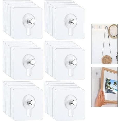 30 Accroche Tableau Sans Percer, Fixation Murale Transparent Accroche Cadre, Crochets Auto-adhésifs pour Accroche Cadres Photo (1/4)