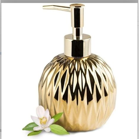 Distributeur de savon liquide en céramique dorée - style moderne et robuste, 400 ml pour salle de bain (1/5)