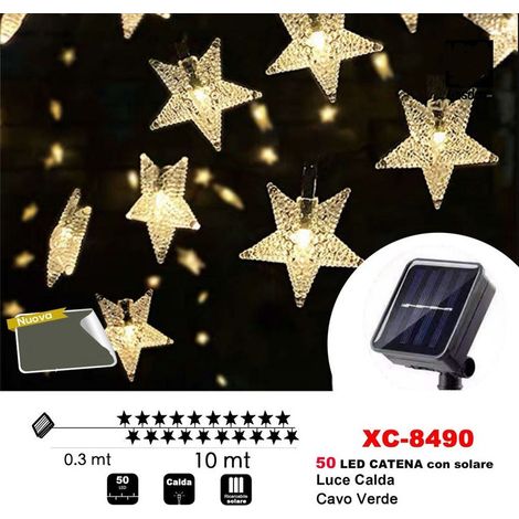 Wisdom - Catena Luminosa 50 Led Stelle Luminose Luce Ad Energia Solare Luce Calda Xc-8490 -