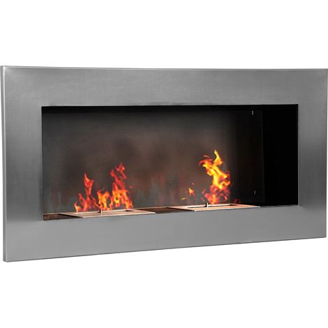 Homcom – Cheminée bioéthanol murale encastrable 2 brûleurs 0,9 L – Acier inox – Capacité 25-30 m² – Dimensions 110x14x54 cm (1/5)