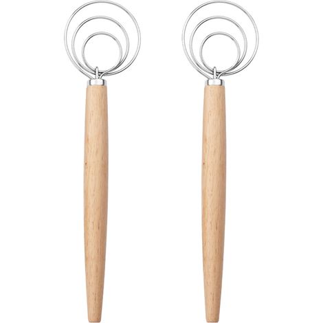 Fouet À Pâte - Tête En Acier Inoxydable - Manche En Bois De Hêtre - Pour Pétrir Pâte À Pain Et Sourdough - 1 Pièce (1/5)