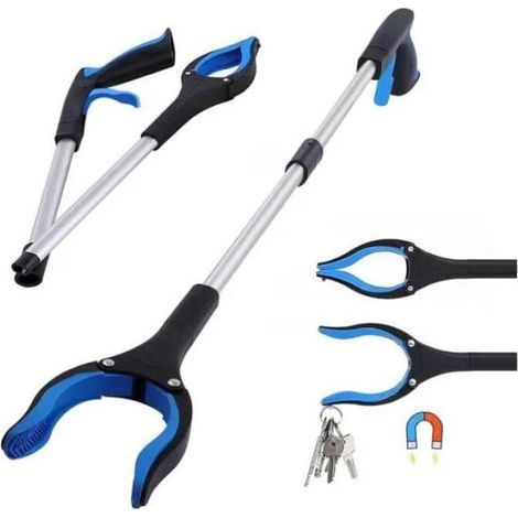 Pince Ramasse Objet, Pince Telescopique avec Crochet Magnétique, Pliable Rotative 360°Pince Ramasse Dechets, Pince ramasser, 82cm (1/4)