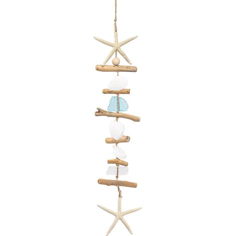 Décoration murale en bois flotté, étoile de mer avec coquillages, décoration murale côtière pour salon, chambre à coucher et salle à manger (bleu) (1/5)